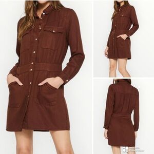Dear John NWOT Claire Brown Button-Up Shirt Dress